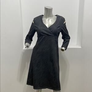 Diesel Black V-Neck Knee-Length Dress with 3/4 Sleeves Size L Indigo Blue